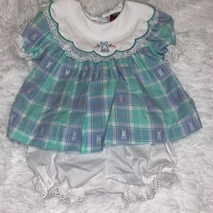 NWOT Vintage Good Lad Pastel Bunny Dress With Bloomers 3/6 Months